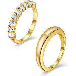 Stackable Rings Gold for Women Non Tarnish Trendy 18K Gold Plated Cubic Zirconia